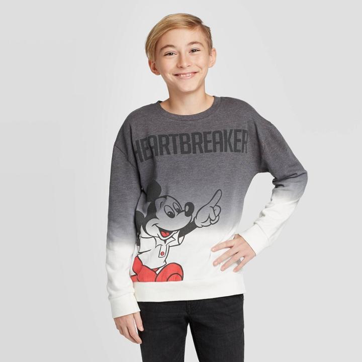 Disney Boys' Mickey Heartbreaker Crew Sweatshirt - Gray/white Xs, Boy's,