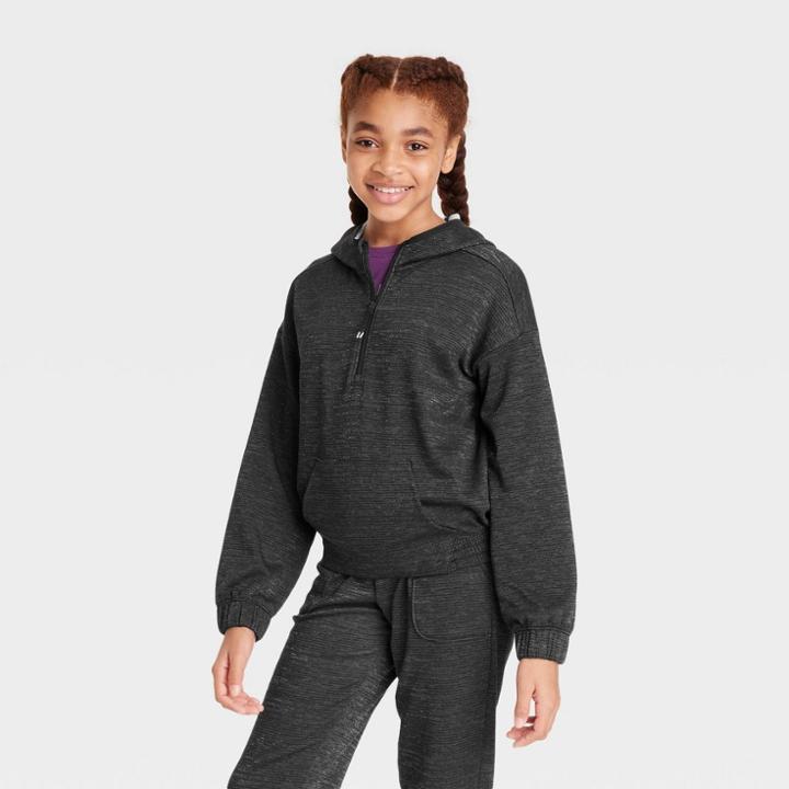 Girls' Shine Striped Hoodie - All In Motion Heathered Black