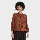 Women's Long Sleeve Blouse - A New Day Brown Floral