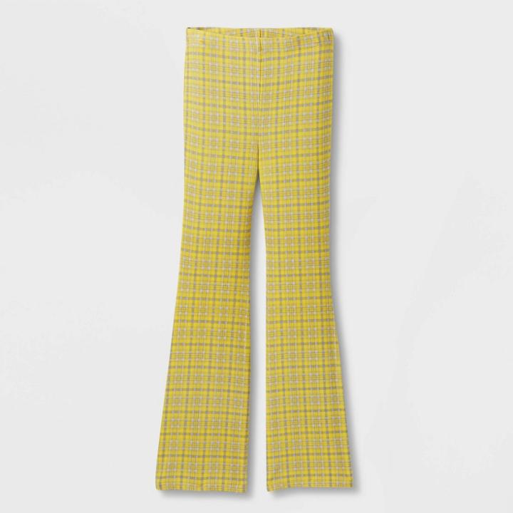 Girls' Knit Flare Pants - Art Class Yellow Plaid