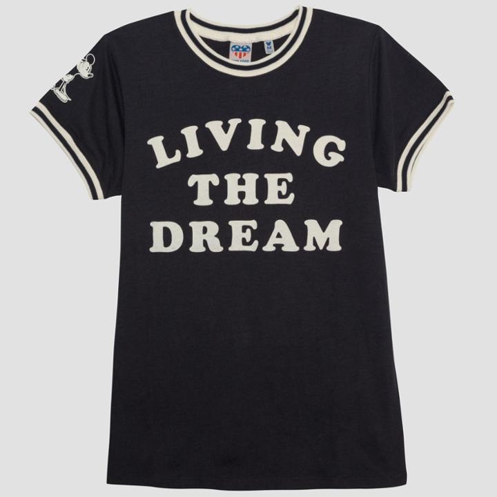 Junk Food Women's Mickey Mouse Living The Dream Flocked Short Sleeve T-shirt - Black