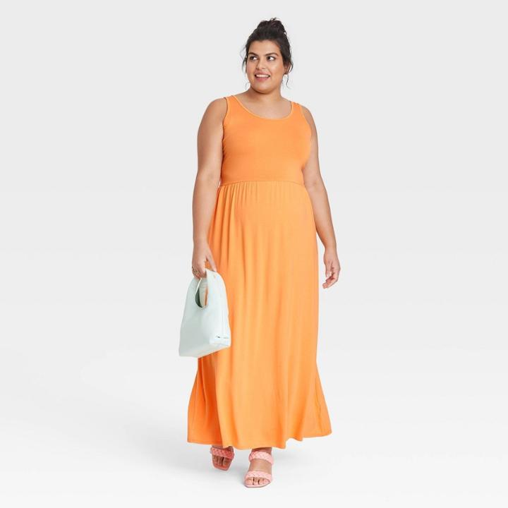 Women's Plus Size Sleeveless Knit Babydoll Dress - Ava & Viv Peach Orange X