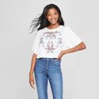 Women's Short Sleeve Embroidered Crop T-shirt - 3hearts (juniors') White