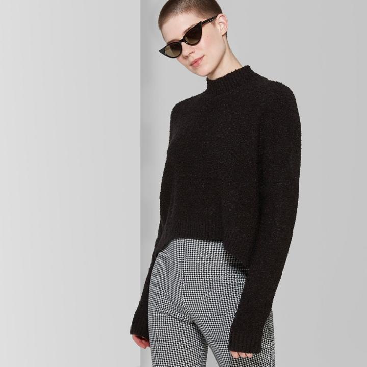 Women's Oversized Boucle Mock Neck Pullover - Wild Fable Jet Black
