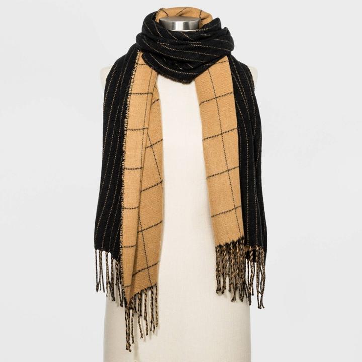 Women's Plaid Oblong Scarves - A New Day Maple Syrup, Women's, Size: Small, Orange Black