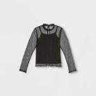 Girls' Swiss Dot Mock Neck Long Sleeve Blouse - Art Class Black