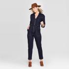 Women's Long Sleeve Tie Front Wide Leg Jumpsuit - Universal Thread Indigo 14, Women's, Blue
