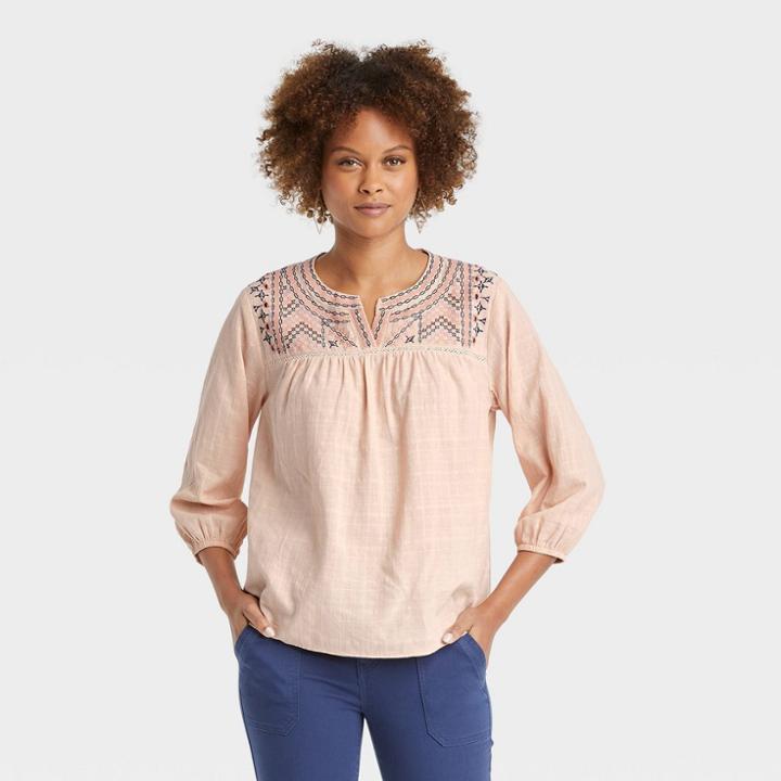 Women's Bishop Long Sleeve Embroidered Top - Knox Rose Pink