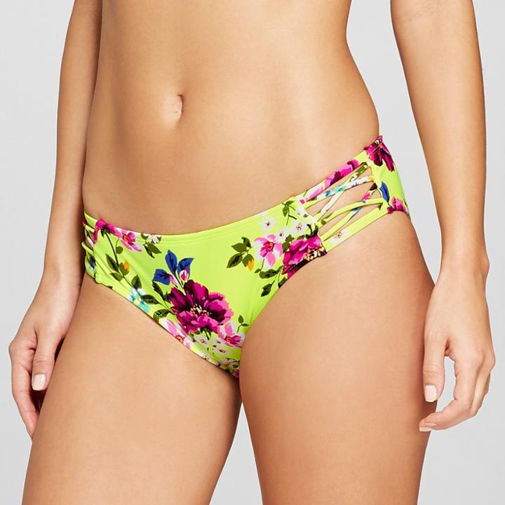 Women's Criss Cross Strappy Hipster Bikini Bottom - Xhilaration Neon Floral
