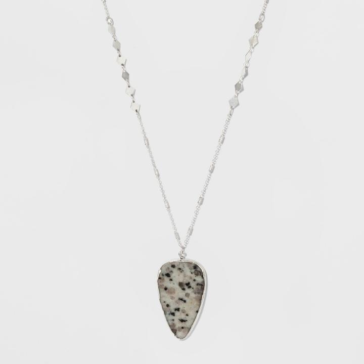 Semi Precious Triangular Stone On Beaded Chain Pendant Necklace - Universal Thread Dark Gray, Dark Grey