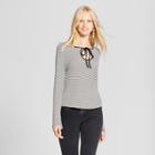 Women's Knit Keyhole Bell Sleeve Long Sleeve T-shirt - Mossimo Supply Co. Black/white