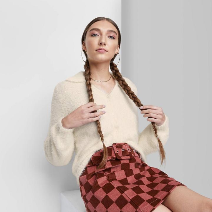 Women's Fuzzy Button-front Cardigan - Wild Fable Almond