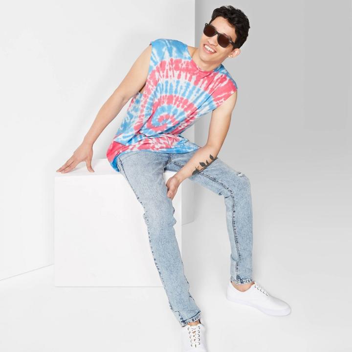 Men's Regular Fit Tie Dye Tank Top - Original Use Brilliant Blue
