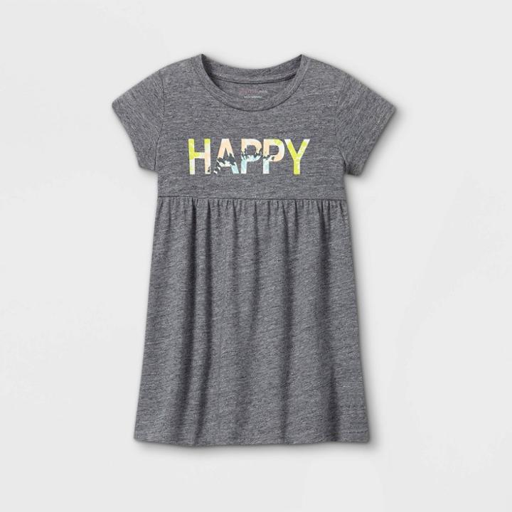 Grayson Mini Toddler Girls' French Terry 'happy' Short Sleeve Dress - Gray