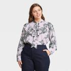 Women's Plus Size Floral Print Ruffle Long Sleeve Dramatic Blouse - A New Day Light Purple