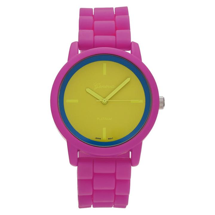 Unisex Geneva Platinum Modern Multi Color Strap Watch - Yellow/fuchsia