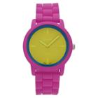 Unisex Geneva Platinum Modern Multi Color Strap Watch - Yellow/fuchsia