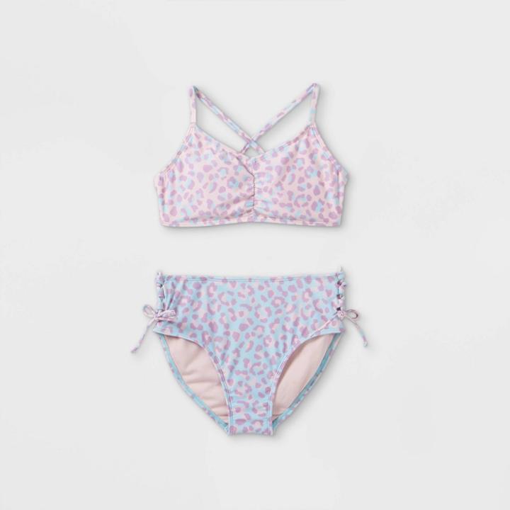 Girls' Leopard Print 2pc Bikini Set - Art Class Pink/blue