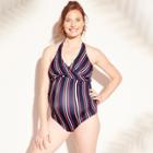 Maternity D/dd Cup Striped Wrap Halter Neck One Piece - Isabel Maternity By Ingrid & Isabel Navy S, Women's,