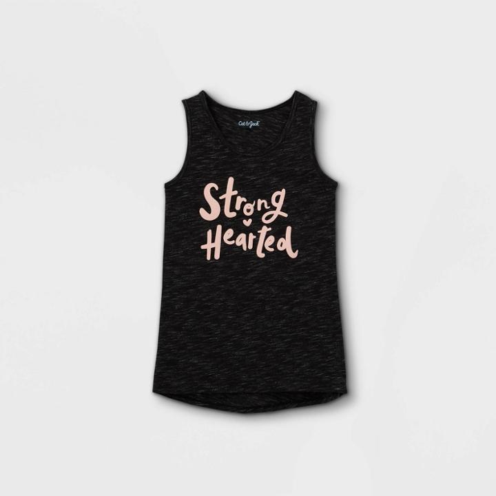 Girls' 'strong Hearted' Graphic Tank Top - Cat & Jack Charcoal Black