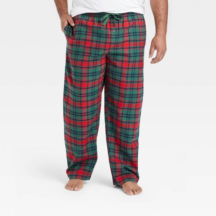 Men's Big & Tall Plaid Flannel Lounge Pajama Pants - Goodfellow & Co Green
