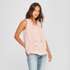 Women's Sleeveless Eyelet Rib Knit To Woven Tank - Knox Rose Pink