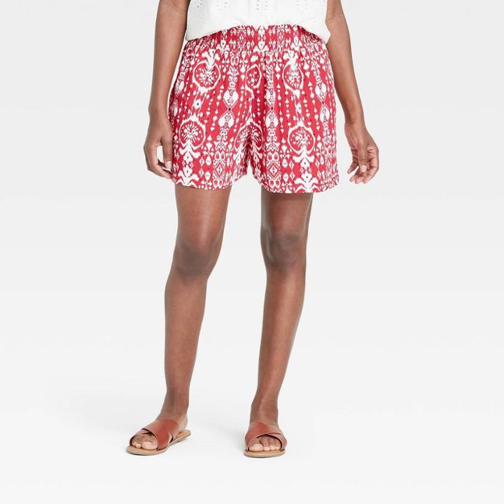 Women's Ikat Print Smocked Waist Shorts - Knox Rose Red