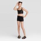 Girls' Peek A-boo Fin 3pc Bikini Set- Art Class Black