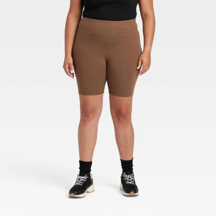 Women's Plus Size High-waisted Bike Shorts - Ava & Viv Brown X