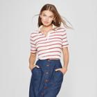 Women's Short Sleeve Stripe Polo Shirt - Universal Thread Red