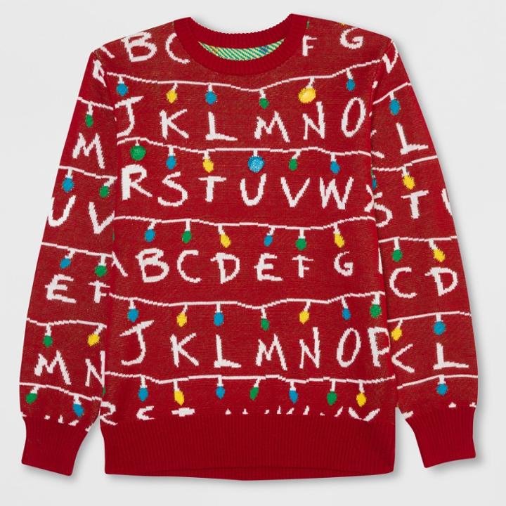 Men's Big & Tall Stranger Things Light Up Ugly Holiday Sweatshirt - Scarlet
