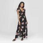 Women's Floral Print Sleeveless V-neck Smocked Waist Maxi Dress - Xhilaration Navy Base