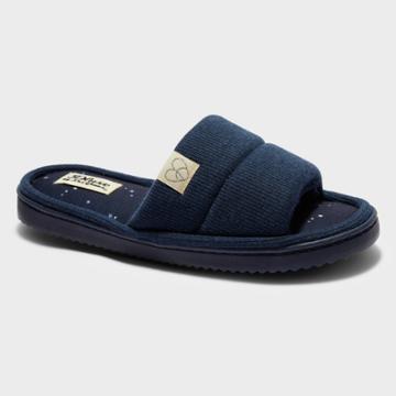 Women's Dluxe By Dearfoams Charlotte Rib Knit Slide Slippers - Navy