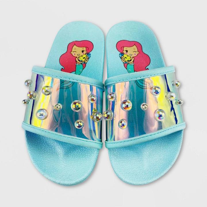 Girls' Disney The Little Mermaid Slide Sandals - Pink 9-10 - Disney