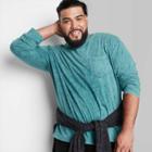 Adult Extended Size Regular Fit Crewneck Long Sleeve T-shirt - Original Use Teal