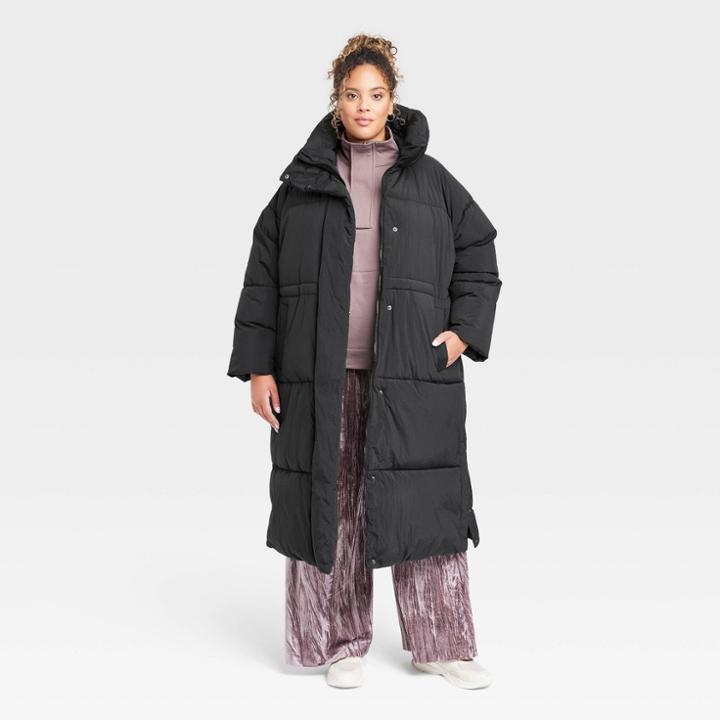 Women's Plus Size Duvet Puffer Jacket - A New Day Black