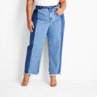 Women's Plus Size Mid-rise Two-tone Straight Leg Jeans - Future Collective With Kahlana Barfield Brown Blue Denim