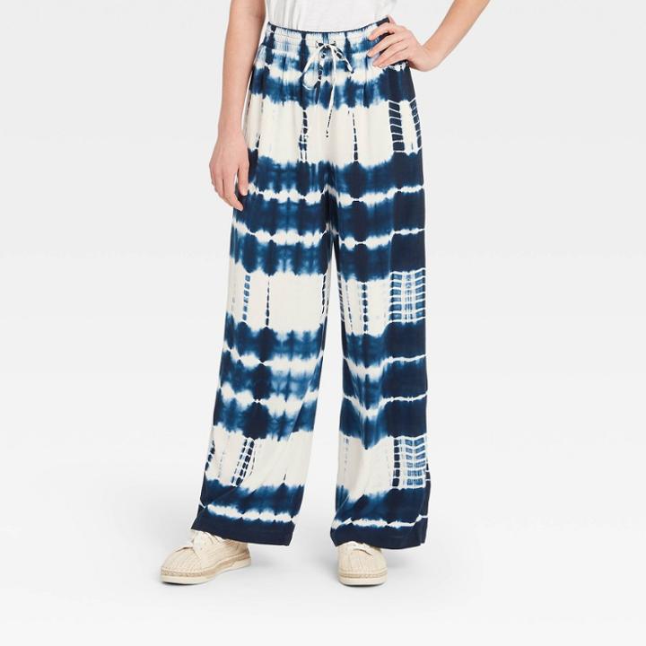 Women's Tie-dye Wide Leg Pull-on Pants - Knox Rose Blue