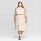 Women's Plus Size Printed Sleeveless Halter Neck Shirred Midi Dress - Prologue Cream