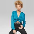 Women's Long Sleeve Satin Twist Front Top - Wild Fable Fiji Teal