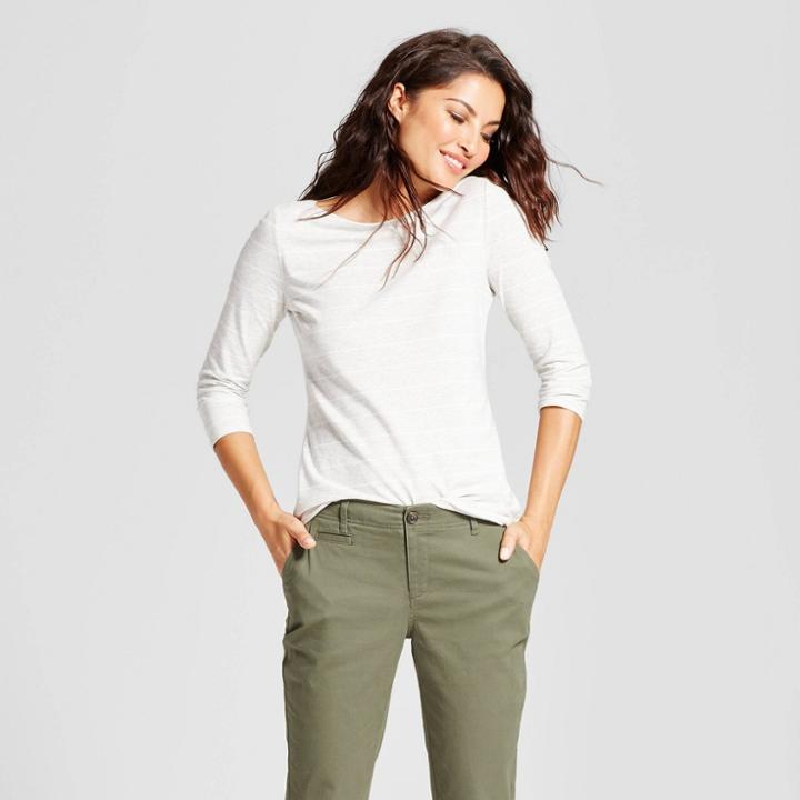 Women's Striped 3/4 Sleeve Boatneck T-shirt - A New Day Light Gray/white