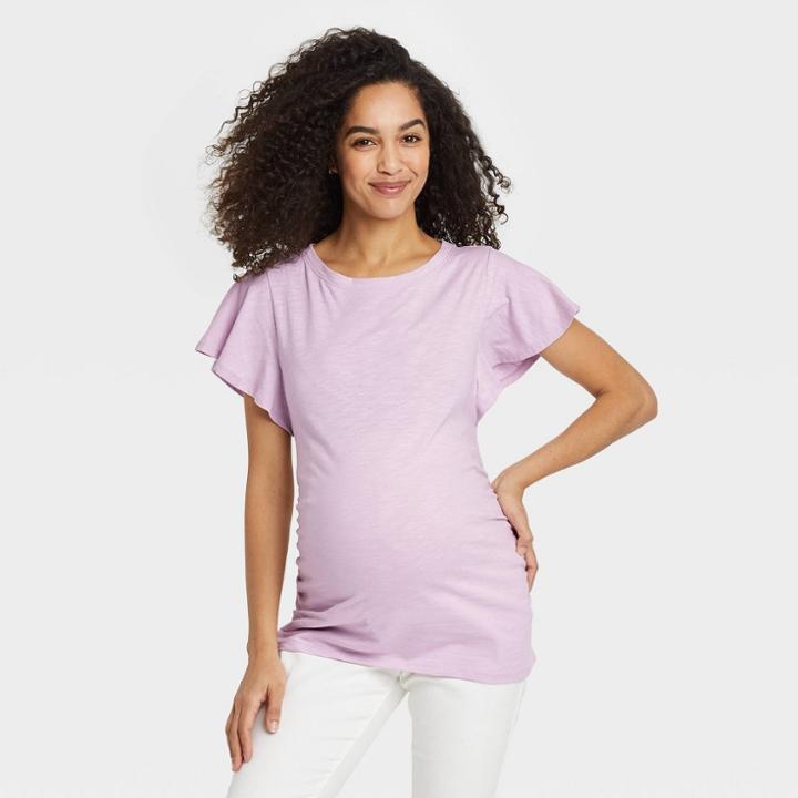 Flutter Short Sleeve Slub Maternity T-shirt - Isabel Maternity By Ingrid & Isabel Purple