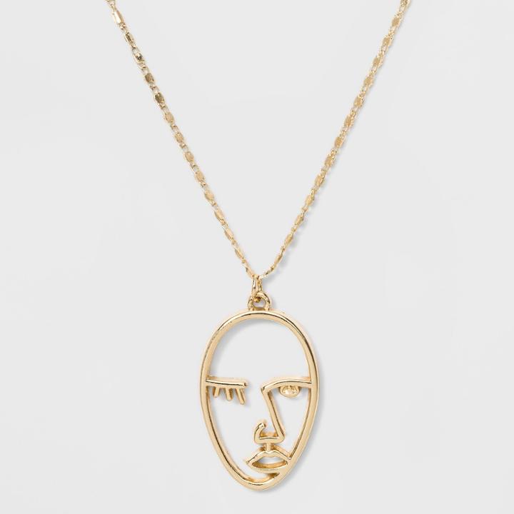Short Delicate Wire Face Pendant Necklace - Wild Fable Bright Gold