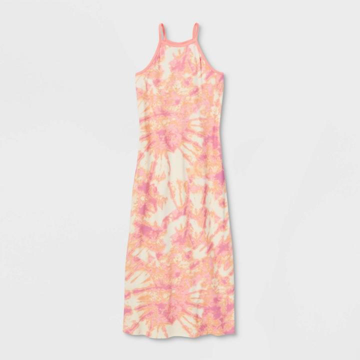 Girls' High Neck Midi Dress - Art Class Pink Tie-dye