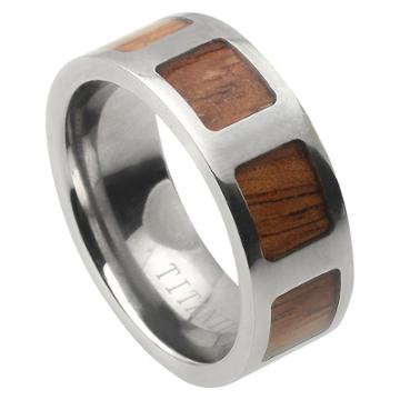 Men's Daxx Titanium Band With Wood Inlay Panel - Brown/silver