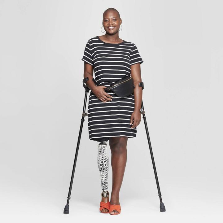 Women's Plus Size Striped Short Sleeve T-shirt Dress - Ava & Viv Black/white