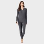 Warm Essentials By Cuddl Duds Women's Soft Ribbed Thermal Henley Shirt - Charcoal Heather