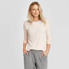 Women's Striped Long Sleeve Crewneck T-shirt - A New Day Cream Xs, Women's, Ivory