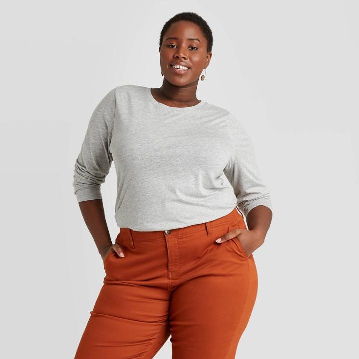 Women's Plus Size Long Sleeve Shirt - Ava & Viv Heather Gray