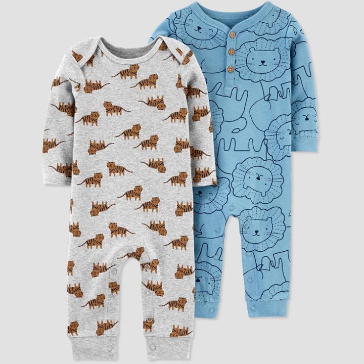Baby Boys' 2pk Lion Jumpsuits - Just One You Made By Carter's Turquoise Blue Newborn, Boy's
